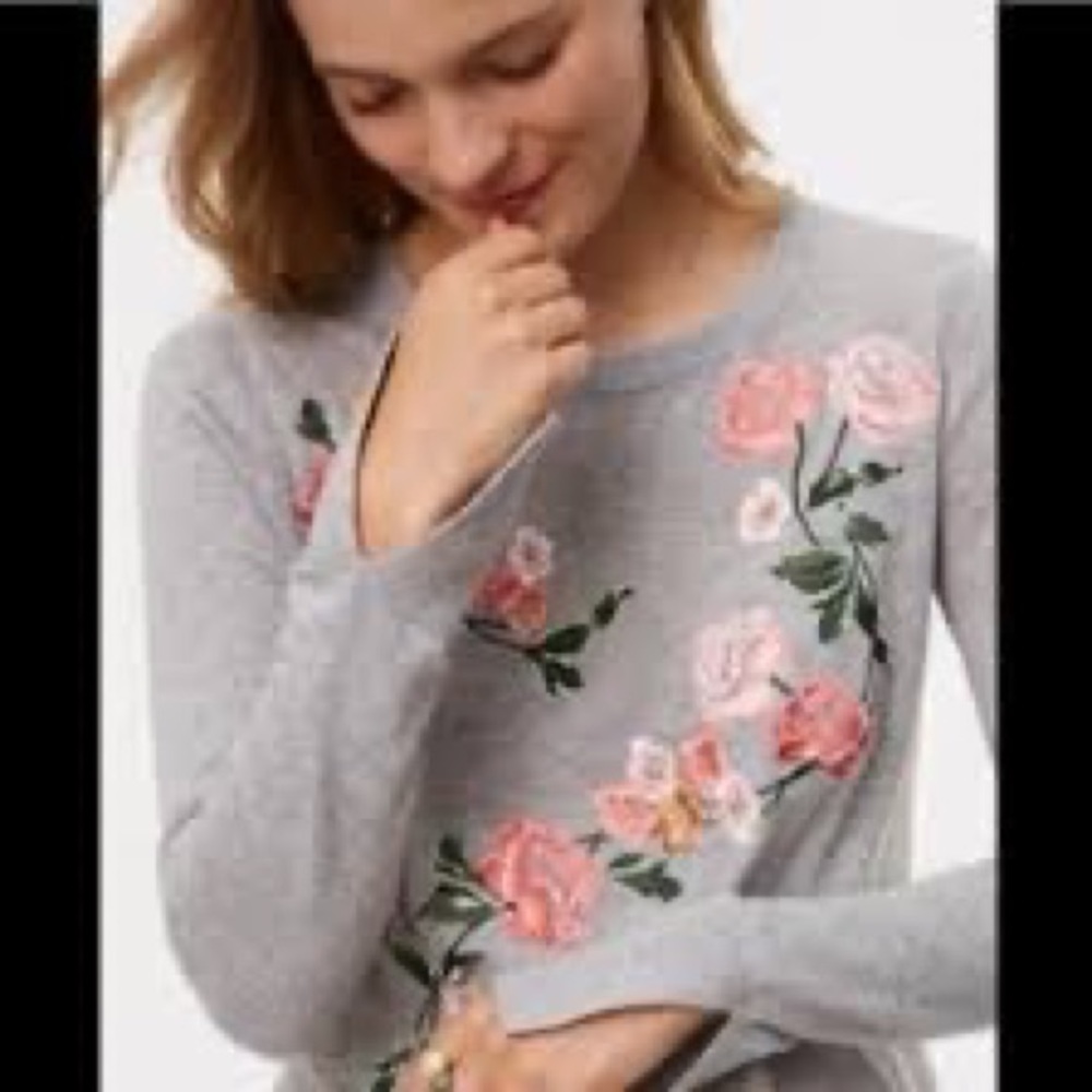 LOFT grey floral sweater